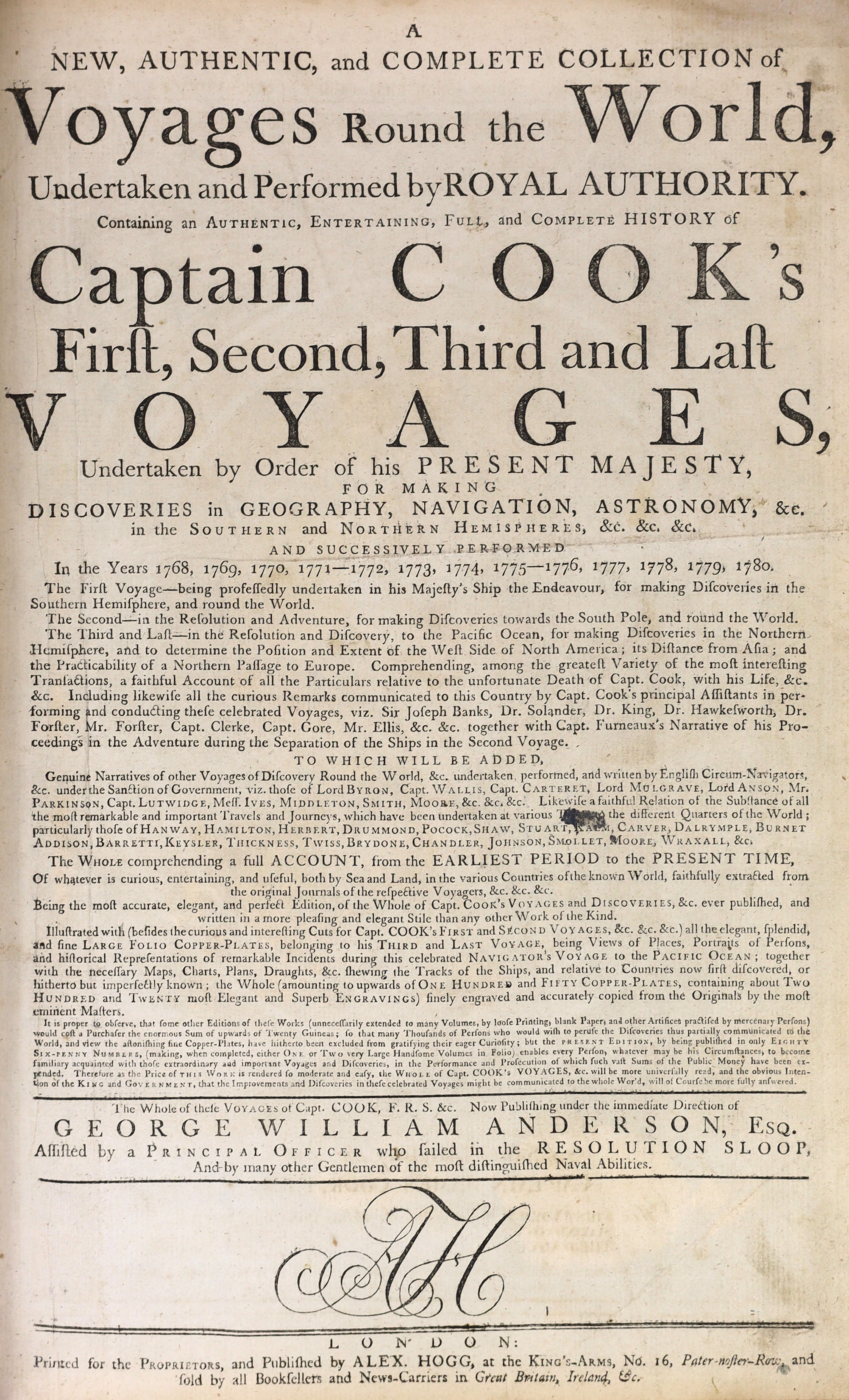 Cook, James - Anderson, George William. A New, Authentic, and Complete Collection of Voyages Round the World